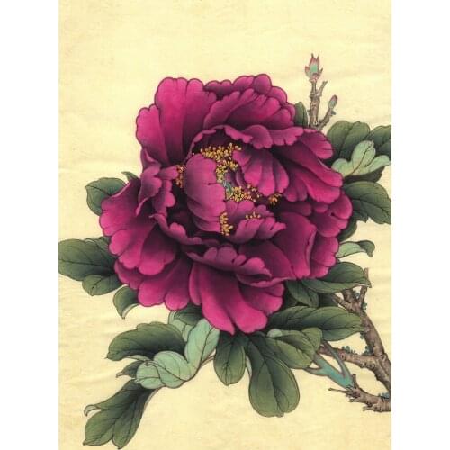 Classical Chinese red yellow peony flower scenery oil painting canvas printings printed on canvas wall art decoration picture