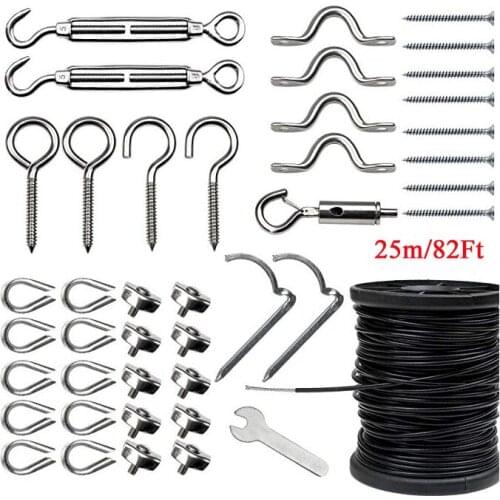 Outdoor Lights Hanging Kit Globe String Lights Suspension Kit Black Vinyl-Coated 304 Stainless Steel Cable String Light Guide