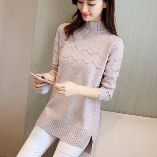 Korean Pullover knit Sweater Women 2021 New Autumn winter Mid-length Half high collar Loose Shirt Thick Solid Sweaters Female