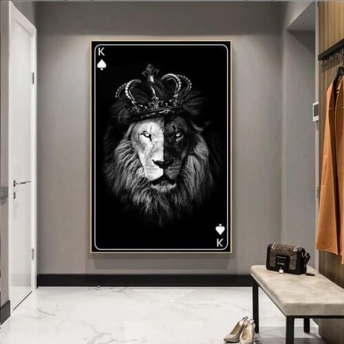 Lion King Poker Poster Black Crown Canvas Painting Animals Wall Art Print Modern Picture For Living Room On The Wall Home Decor