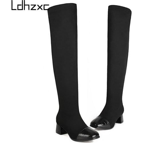 LDHZXC Warm Winter Boots Women Slim Stretch Platform High Boots Ladies Long Boots Winter Shoes Over The Knee Boots
