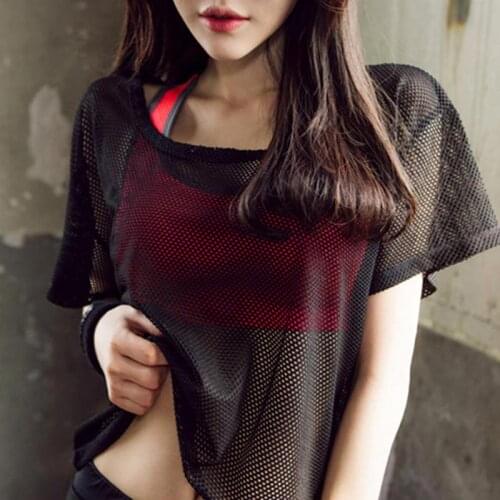 Hot Selling Summer Women Short Sleeve Mesh Hollow Out Yoga T-shirt Quick Drying Jogging Sports Tops