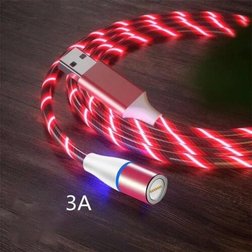 3A Fast Magnetic Cable Flowing Light LED Micro USB Cable For Samsung S10 Type-c Charging For iPhone Magnet Charger Type C Cables
