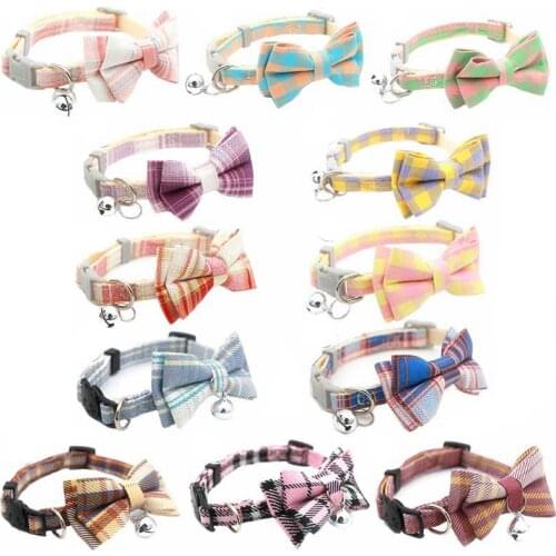 Fashion Plaid Quick Release Cat Collar Bow Kedi Malzemeleri Ties For Cats Kitten Accessories Collier Chat Anti Etranglement