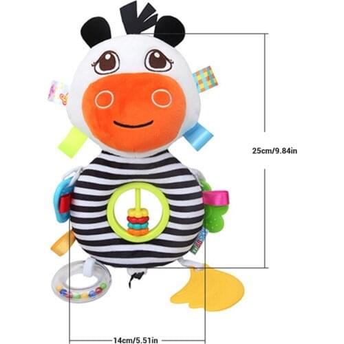 Cartoon Cow Plush Rattles Hand Bell Bed Stroller Holder Pendant with Teether Abacus Baby Early Educational Toys for children