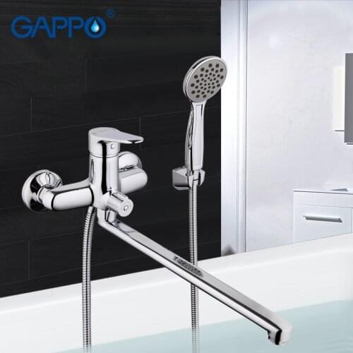 GAPPO Russian Style Wall-mount bathroom sink faucet torneira with long spout single handle bathtub mixer in hand show