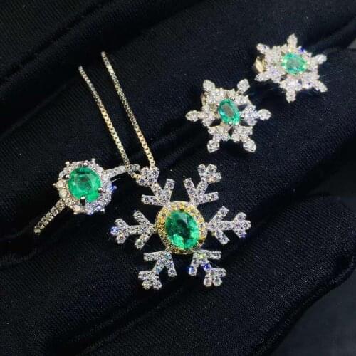 Real Natural Emerald jewelry set Natural Real Emerald 925 sterling silver 1pc pendant,1pc ring,2pcs Earring