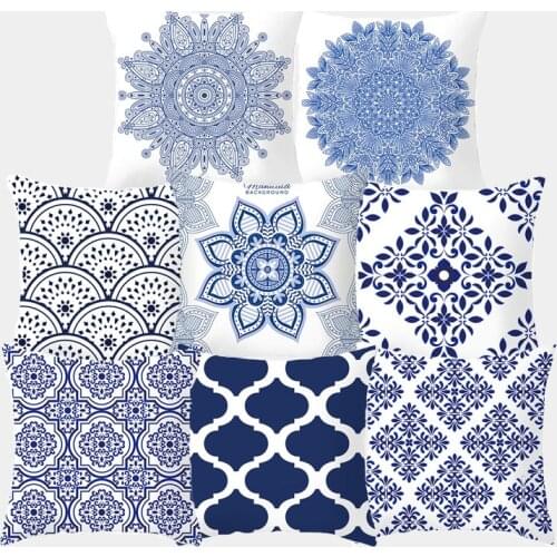 Light Blue Geometric Cushion Cover Polyester Printed Sofa Pillow Cover Office Decoration Cushion Cover Home Decoration 10066