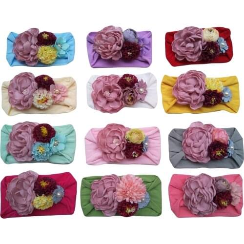 Nishine 1PCS Newborn Toddler Baby Girls Headwraps Fabric Flowers Knot Nylon Turban Headband Hair Accessories Birthday Gifts