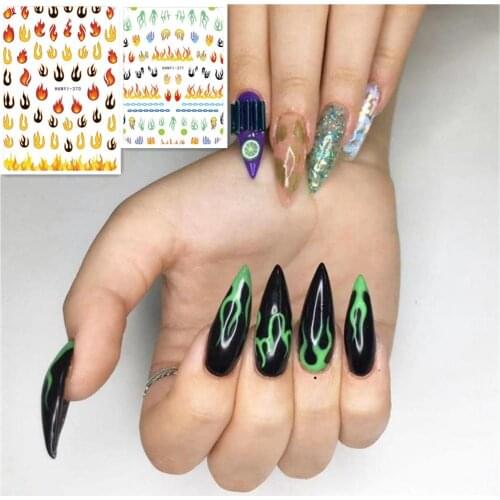 Newest HANYI 370 371 flame flame pattern 3D nail sticker decal back gule DIY nail manicure decoration tips
