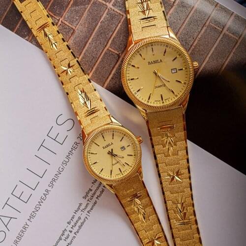 2021 new lovers' Watch Gold Plated watch no fading calendar watch quartz watch retro carved Korean gold mens Watch