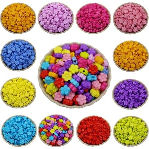 New Acrylic 100PCS DIY Jewelry Accessories Loose Spacer Beads Flower Shape Candy Color Solid Color Wholesale Findings 9mm