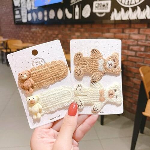 New Child Cute Cartoon Bears Knit Hairpins For Baby Little Girls Lovely BB Clips Sweet Woollen Barrette Headdress Kids Accessory
