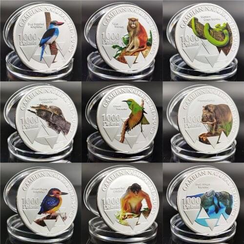 Very Beautiful Gambian Natural Treasumres Wildlife Animal Silver Coin Monkey Flycatcher Bird Africa Commemoarative Coins Gifts