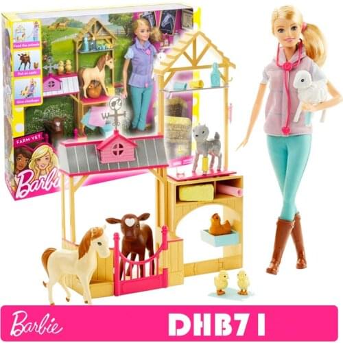 Original New Barbie Doll Farm Veterinary Gift Set Barbie Princess Girl Dress Up Clothes Toy Birthday Gift Oyuncak DHB71