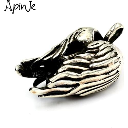 Apinje Handcrafted Skull Necklace 925 Sterling Silver Pendant for Men Wing Myth Mens Thai Silver Man Necklace Pendants