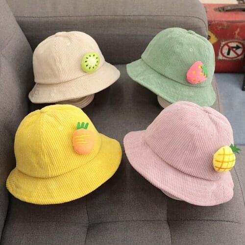 Cartoon Fruit Corduroy Bucket Hat For Baby Boy Girl Panama Hats Spring Autumn Wide Brim Sun Hat