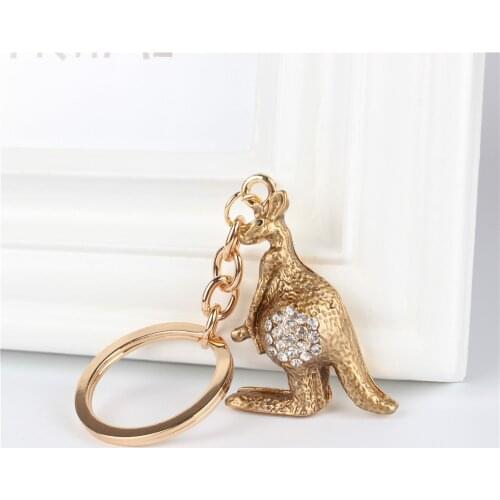 Kangaroo Pendant Charm Rhinestone Crystal Purse Bag Keyring Key Chain Accessories Wedding Party Lover Friend Gift