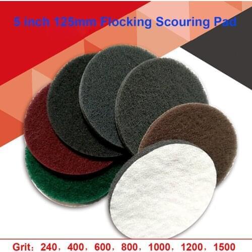 5Pcs/lot 5 inch 125mm Flocking Scouring Pad Round Nylon Fiber Abrasive Sanding Discs for Rust Removal Dusting Polishing Grindin