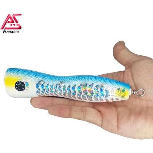 AS Popper Wood Bait Big Game Topwater Tuna Lure 75g120g Treble Hook Boat Carp Artificial Bait Leurre Fishing Cast Crankbait
