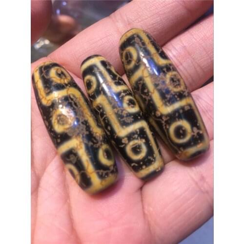 Rare Pattern 9 Eyes 12mm*38mm Weathering Crack Skin Amulet Natural Agate Stone Tibetan Dzi Beads for Bracelet DIY Jewelry