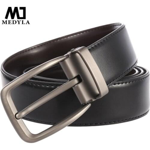 MEDYLA Genuine Leather Belt for Men Alloy Pin Buckle Luxury Brand Cow Leather Strap Men Belt Fashion Vintage Belt LY3976
