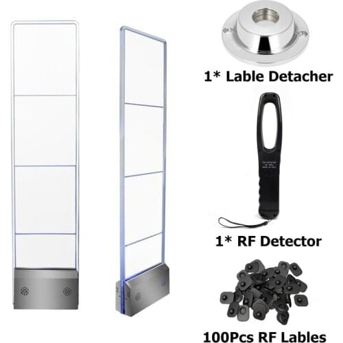 RF 8.2Mhz Acrylic EAS Gate with Hard Labels Tags & Detacher & Detector Security Alarm Gate System Anti Theft EAS Security Door