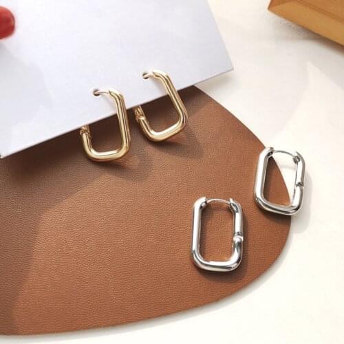 Lifefontier Minimalist Copper Alloy Metal Hoop Earrings for Women Gold Silver Color Geometric Earrings Korean Fashion Jewelry