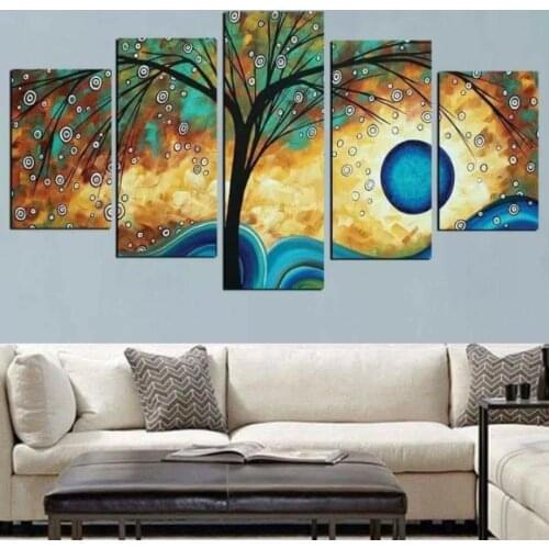 Modern Abstract Oil Painting on Canvas 5pcs Money Tree Canvas Painting Wall Art Picture Painting for Living Room No Frame