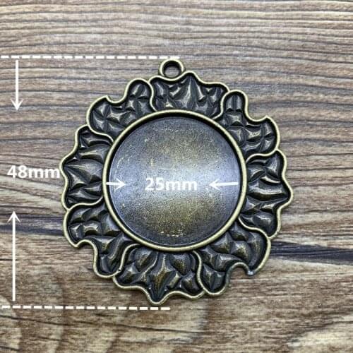 2pcs 25mm Glass Cabochon Alloy Material Cameo Base Setting Jewelry Findings Pendant Bracelet Jewelry Making #0040