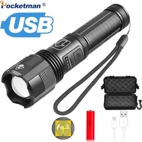 90000Lm Super Bright LED Flashlight USB Rechargeable Torch Zoomable Waterproof 5 Modes Searchlight For Outdoor, Emergency