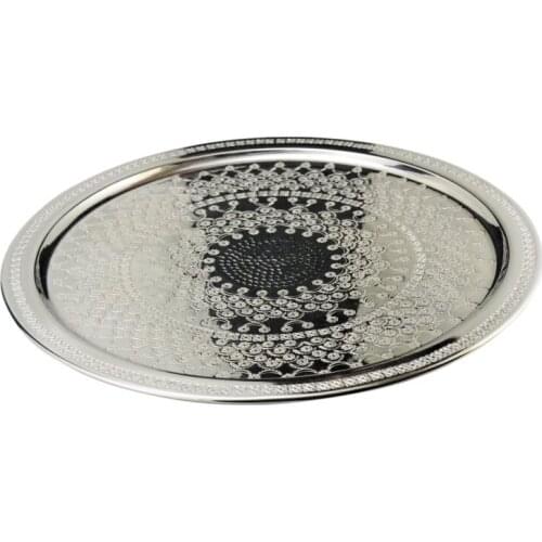 Thick Flower Engraved Copper Tray 40 cm
