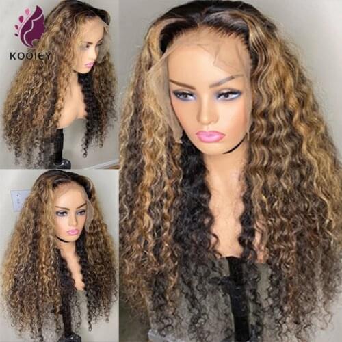 Highlight Curly Lace Front Human Hair Wigs For Women 13x4 Lace Front Wig Blonde Brown Curly Wig Brazilian Remy Lace Closure Wigs