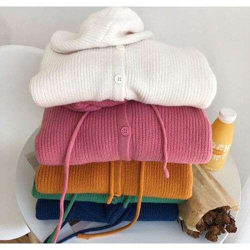Japanese simple solid color knitted hooded sweater women loose sweater cardigan outer wear shawl jacket all-match casual