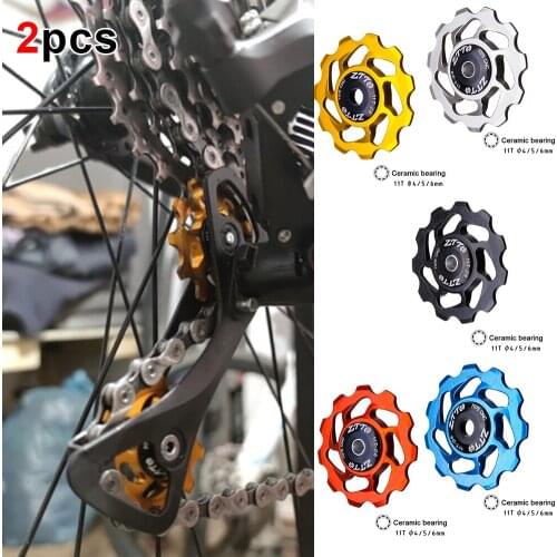 2 pcs 11T MTB Bicycle Rear Derailleur Jockey Wheel Ceramic bearing Pulley AL7075 CNC Road Bike Guide Roller Idler 4mm5mm6mm