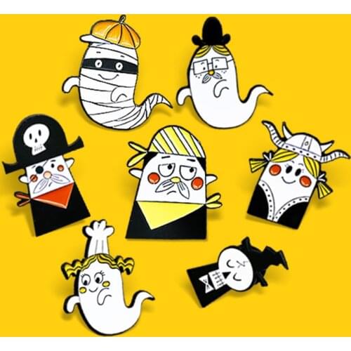Cartoon Ghost Skeleton Pirates Brooches Vikings death mummy Enamel Pin Badge Halloween Lapel Brooch Jewelry For Women Broche