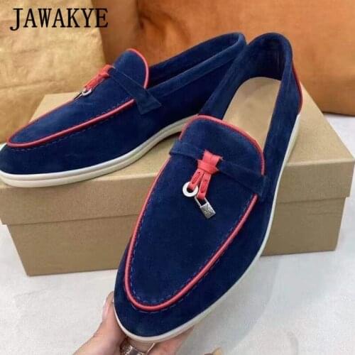 New Spring Walk Women Shoes Mixed Color Leather Tassel Lock Loafers Lazy Mules Surround Sewing Shallow Driving Shoes Thick Sole