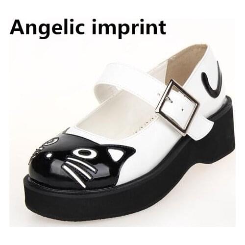 Angelic imprint woman mori girl lolita cosplay shoes lady high heels wedges pumps women princess dress platform shoes cat face