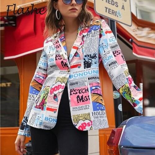 Women Blazer Office Business Casual Long Sleeve Button Jackets Blazers Autumn Office Suit Print Coat Cardigan Formal Blazers