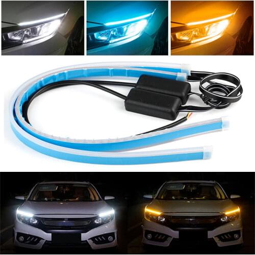 1Pair Car Daytime Running Light LED DRL Flexible Waterproof Strip White Turn Signal Yellow Brake Flow Lights 12v Auto Headlights