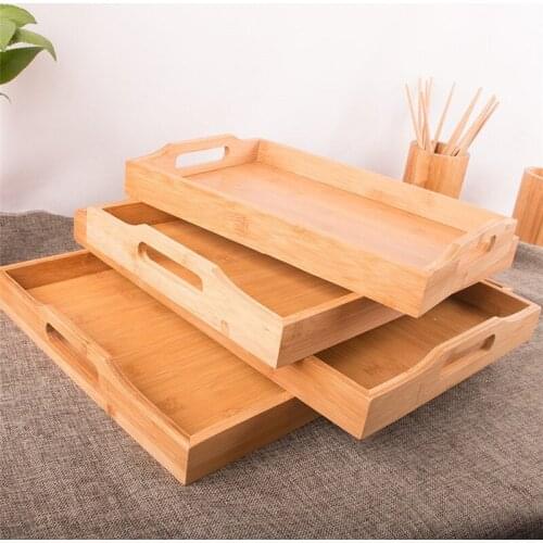 1pcs Wooden Bamboo Tray Multi-size Rectangular Wooden Plate Household Tea Cup Tray Bread Tray Simple Elegant Design Home Decor