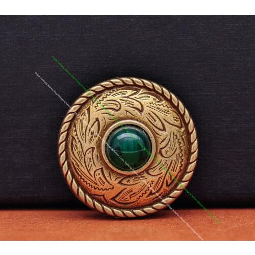 10X Solid Brass Prairie Dust Rope Side Carved Leathercraft SaddleTack Stylish Green Turquoise Round Concho 1" Screwback