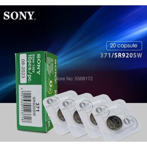 20pcs For Sony Original 371 SR920SW 920 LR920 AG6 LR920 LR69 171 1.55V Single grain packing Silver Oxide Watch Battery