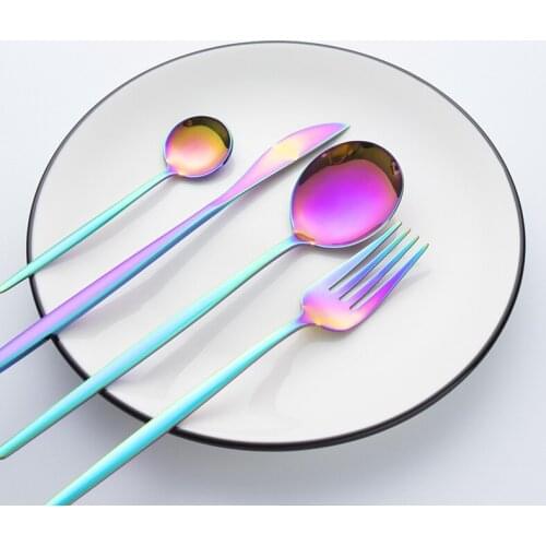 24pcs Stainless Steel Dinnerware Set Cutlery Set Western Tableware Gold Mirror Fruit Fork Cake Spoon Kitchen Accessories Gift