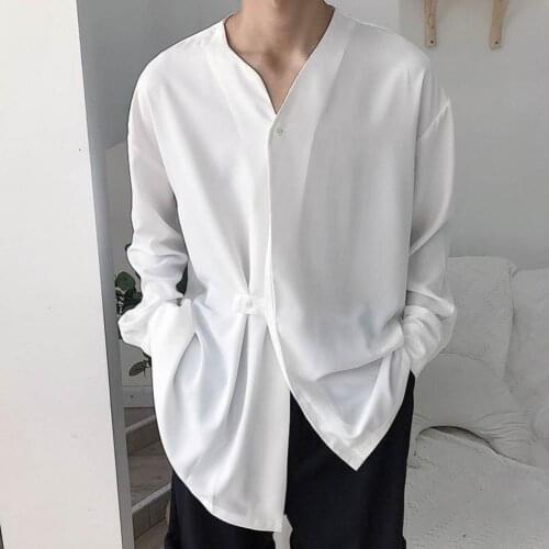70% Dropshipping!!Simple Men Shirt Solid Color Cardigan Loose Irregular Autumn Male Top for Daily Wear