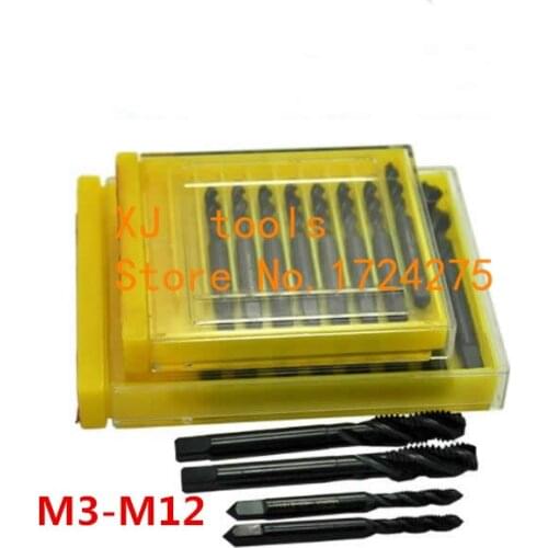 Free shipping M3 M4 M5 M6 M8 M10 M12 7PCS nitride high speed steel spiral tap special stainless steel screw tap