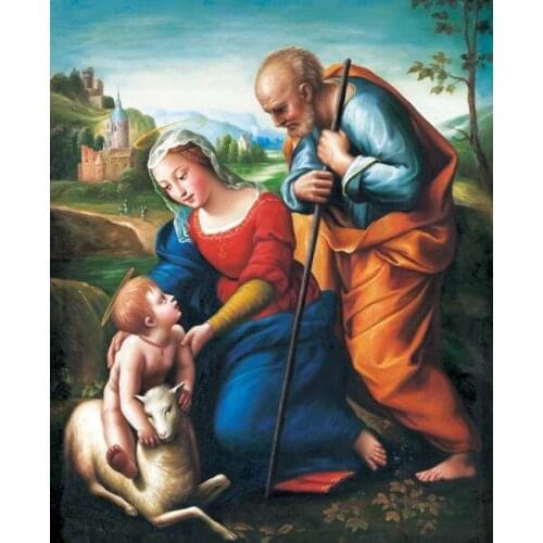 Free shipping religious figure Virgin Mary scenery canvas prints oil painting classic sheep printed on canvas decoration picture