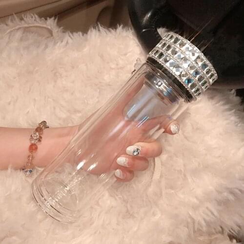 Shining glass water bottle anti scalding double wall transparent tea cup with filter environmental friendly lovely water bottle