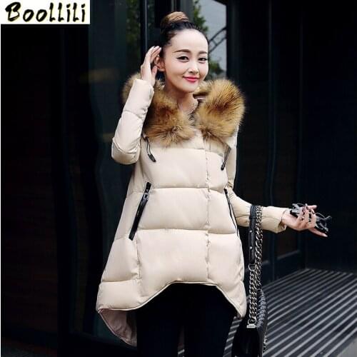 Boollili Fashion Winter Coat Women Cotton Coats Jacket Cloak Design Plus Size Thicken Large Faux Fur Collar Candy Color Cotton