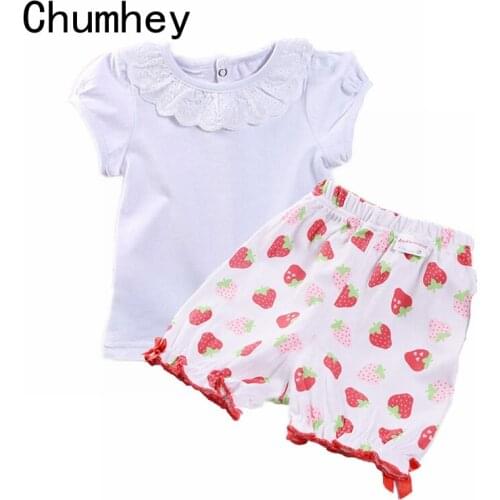 Chumhey 1-4T Baby Clothes Set Summer 100% Cotton Strawberry Short+Short Sleeve White Tops Babe Clothing Set Kids Clothes 2 3